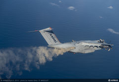 The Airbus A400M test aircraft disperses  Icelandic ash into the atmosphere.