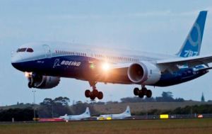 The 787-9 Dreamliner test aircraft lands in Auckland. Boeing photo.