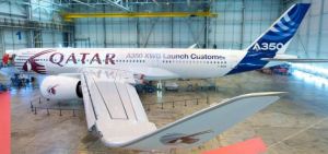 The A350 in Qatar Airways livery.  Airbus Photo.