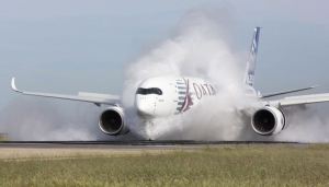 The A350 water test in France. Airbus photo.